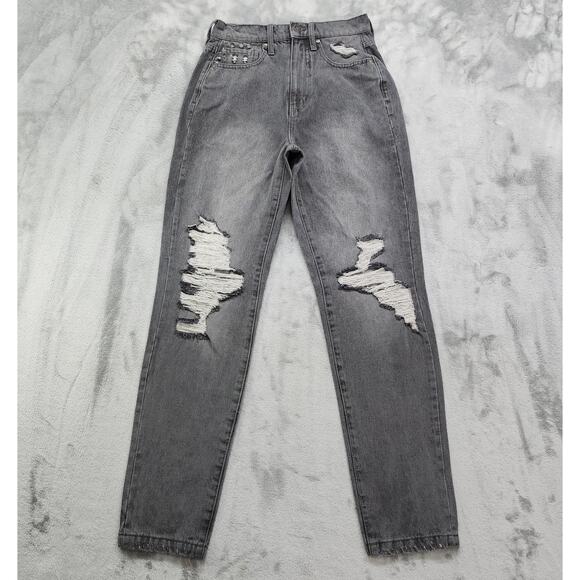 RSQ JEANS Denim - RSQ Jeans Womens Size 25 Gray 90s‎ Jean High Rise Tapered Leg Distressed Relaxed